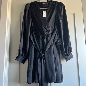Express Satin Long Sleeve Tie Waist Mini Dress - Size XS